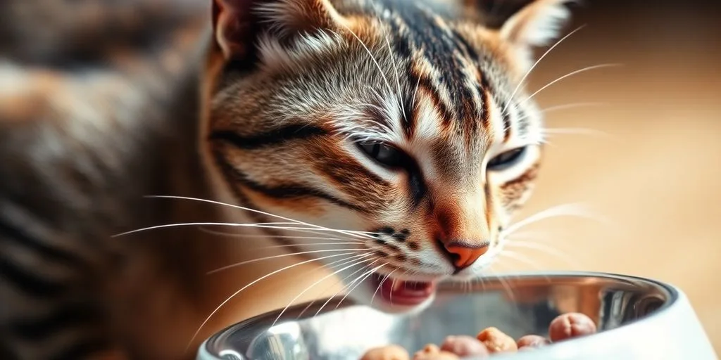 Cat eating food from a bowl